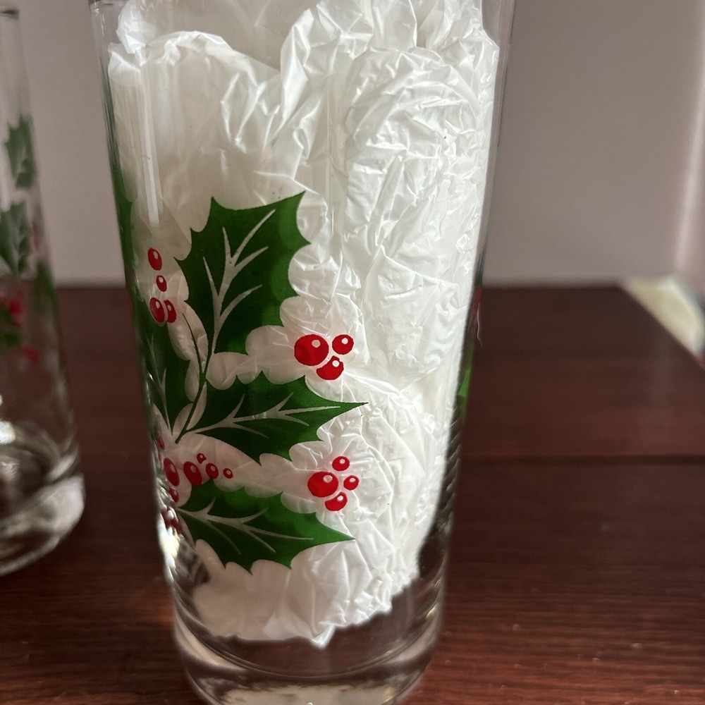 VTG‎ Bartlett Collins Christmas Holly Berry 12oz Glass Tumblers 5 1/2"H Set Of 6 - Picture 7 of 8